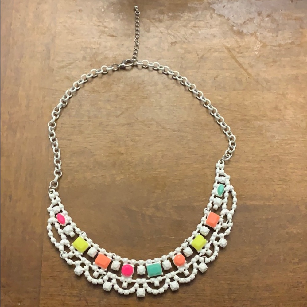 Adjustable white enamel necklace w/pastel stones